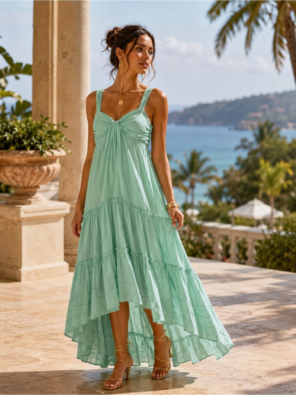 Diane von Furstenberg Veritas Maxi Dress Green Tiered Sz 8 Romantic Fairycore